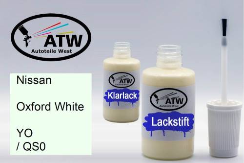 Nissan, Oxford White, YO / QS0: 20ml Lackstift + 20ml Klarlack - Set, von ATW Autoteile West.